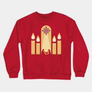 Four Advent candles lit in anticipation of the birth of Jesus Christ Crewneck Sweatshirt